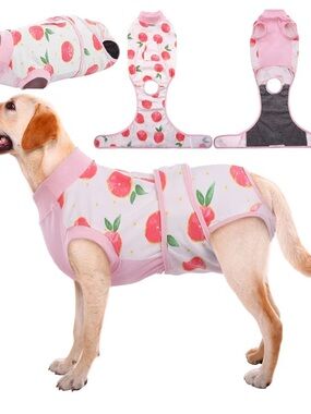 Dog Post Op Surgery Outfit Peach Print Pink